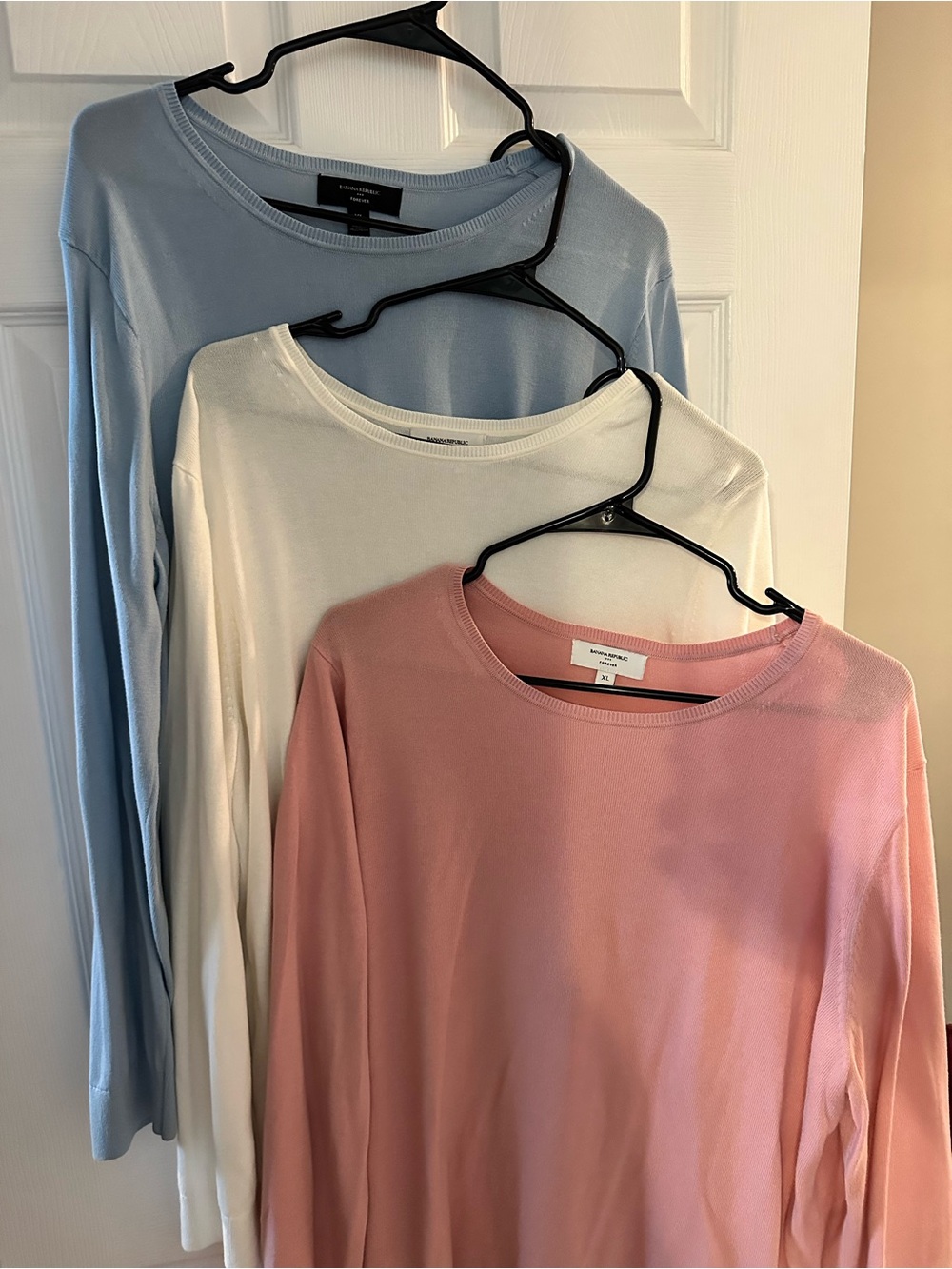 Banana Republic Women’s Long-Sleeve Crewneck Tops - Pink, White, Light Blue